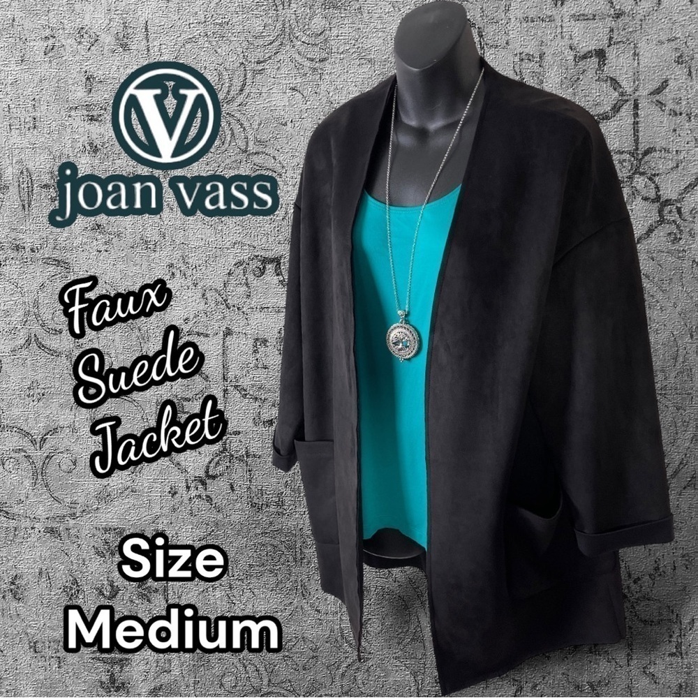 Joan Vass Soft Faux Suede Long Open Front Blazer Jacket Size Medium